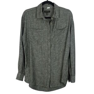 Silver Jeans Co. Emma-Boyfriend Fit Linen Blend Charcoal Long Sleeve XS Blouse